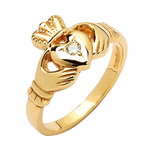 Gold Claddagh Ring with Diamond - Ree - 14K Gold